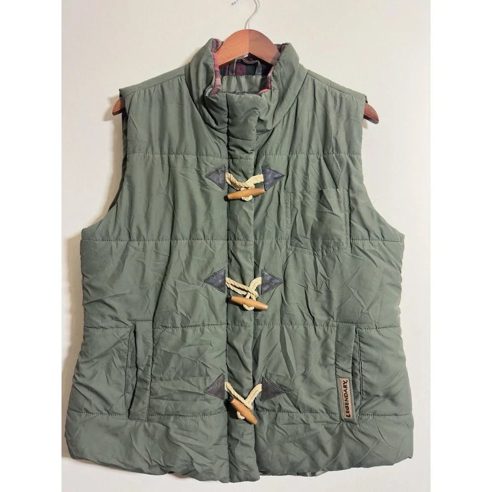 Legendary Whitetails Mens Vest XL Olive Green Puffer Flannel Lined Toggle